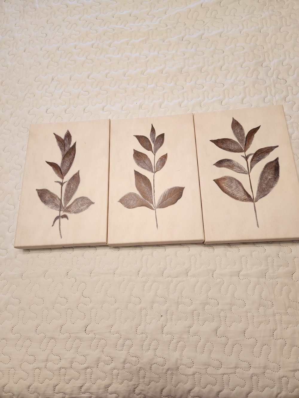Trio Botanical Leaf Wall Panels - Beige and Brown